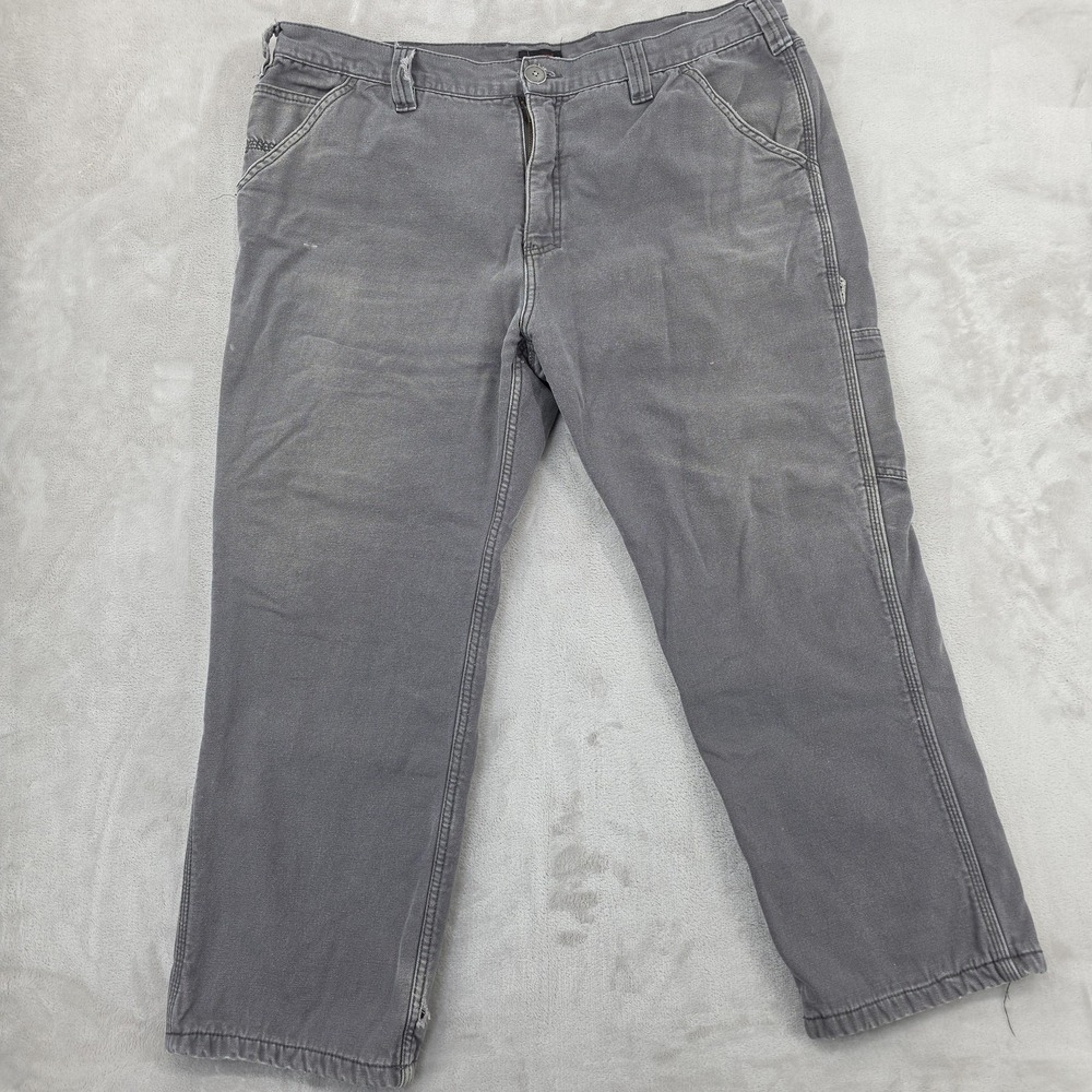 Wolverine Carpenter Pants Mens 42x30 Gray Canvas Fleece Lined Insulated Workwear